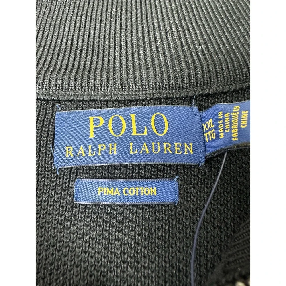 Polo Ralph Lauren Black Red Pony Pima Cotton Q Zip Pullover Sweater Size 2XL NWT